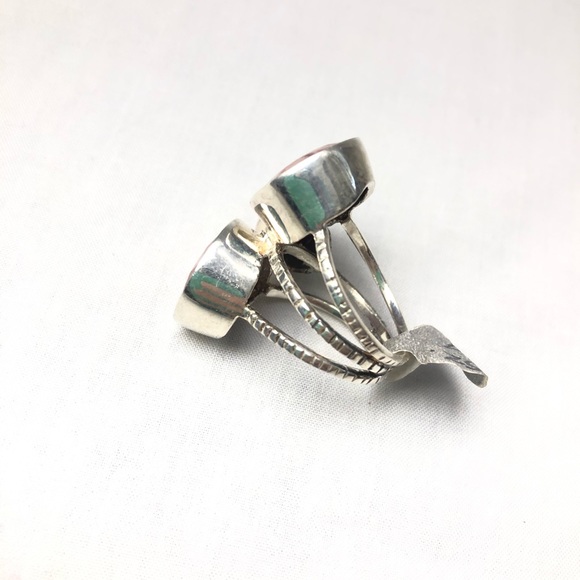 925 Silver Rhodochrosite Ring Natural Pink Round Gemstone Triple Band Sz 7 - Picture 9 of 15